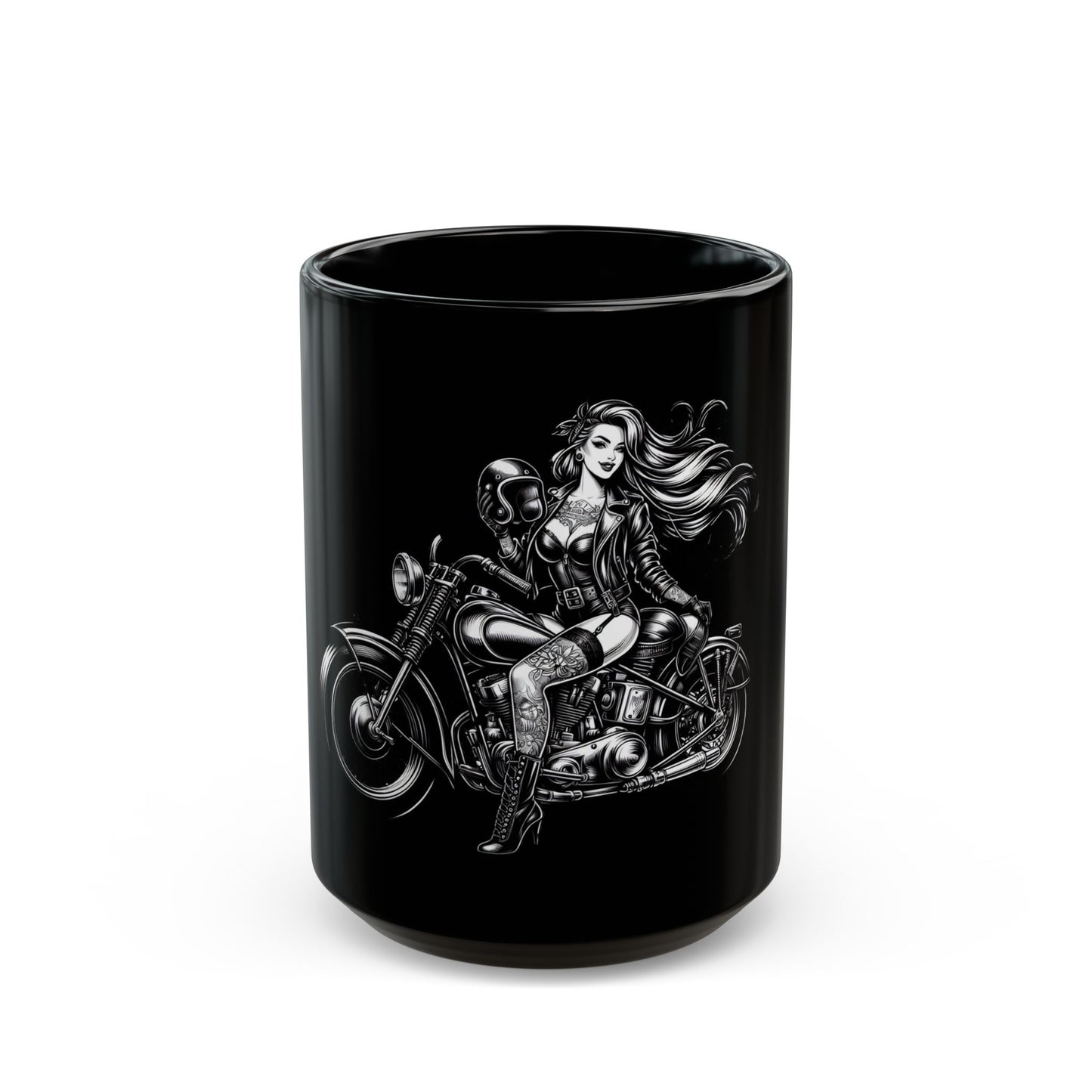 Mug - Ready to Ride- Black Drink Mug -Black and White Design