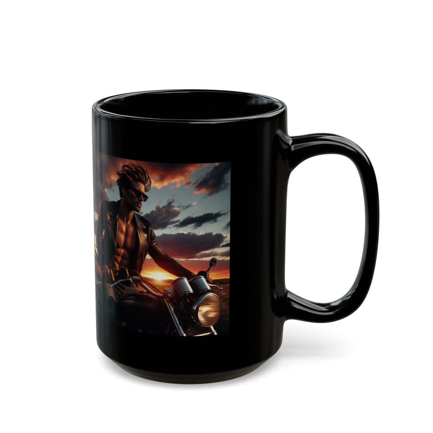 Mug-Motorcycle Ride at Sunrise- Black Coffee Cup-Bike Trip