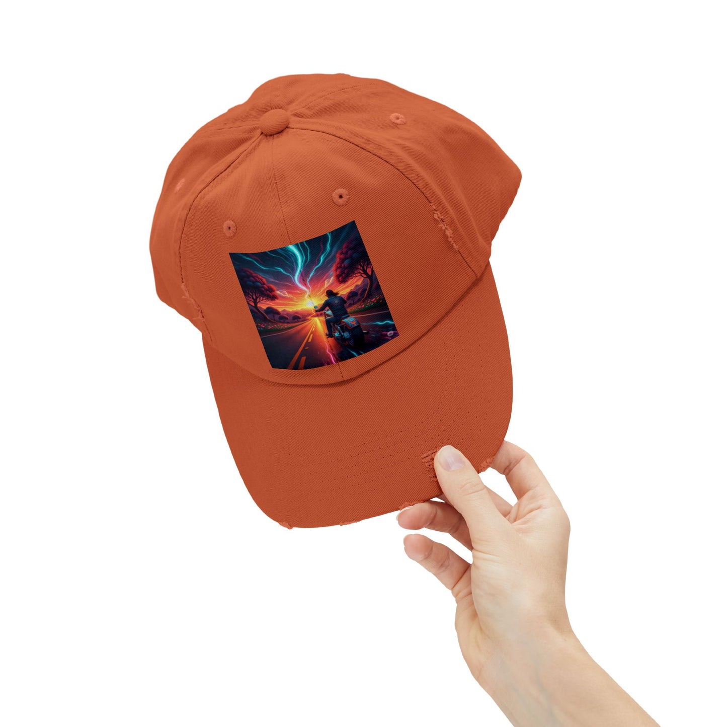 Unisex Distressed Cap with Vibrant Sunset Motorcycle Design, Casual Style Hat for Adventure Lovers, Great Gift for Bikers, Trendy [...]