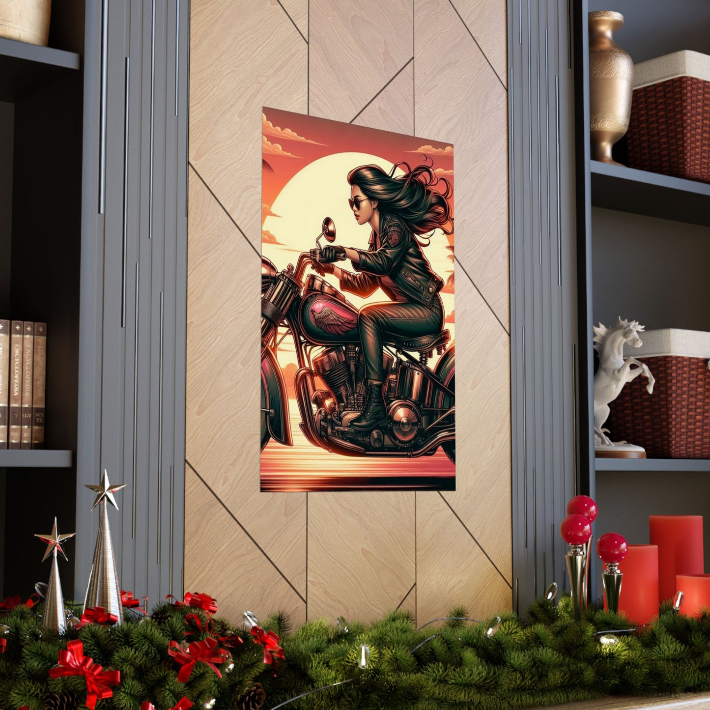Poster- Motorcycle Pinup-Garage Decor-Man Cave-Retro Wall Art