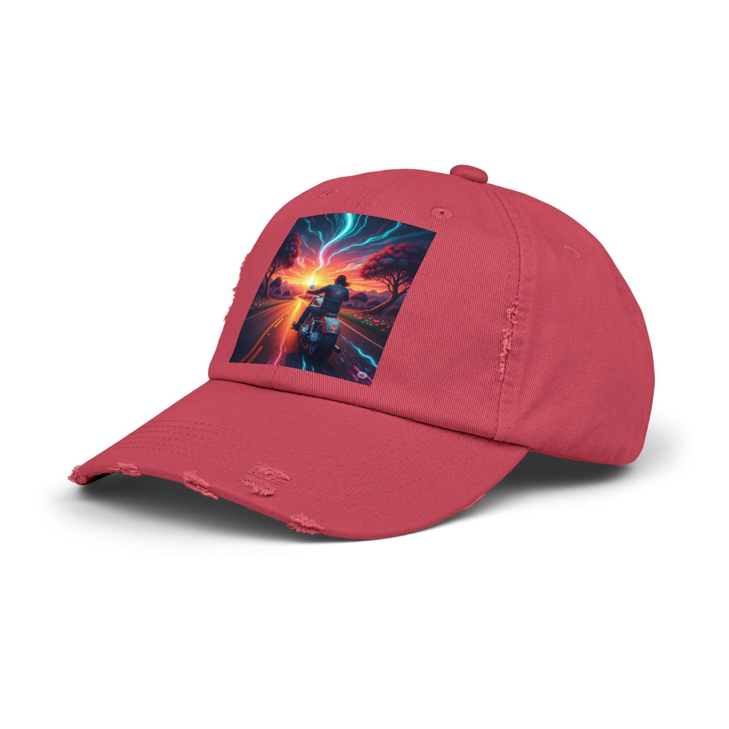 Unisex Distressed Cap with Vibrant Sunset Motorcycle Design, Casual Style Hat for Adventure Lovers, Great Gift for Bikers, Trendy [...]