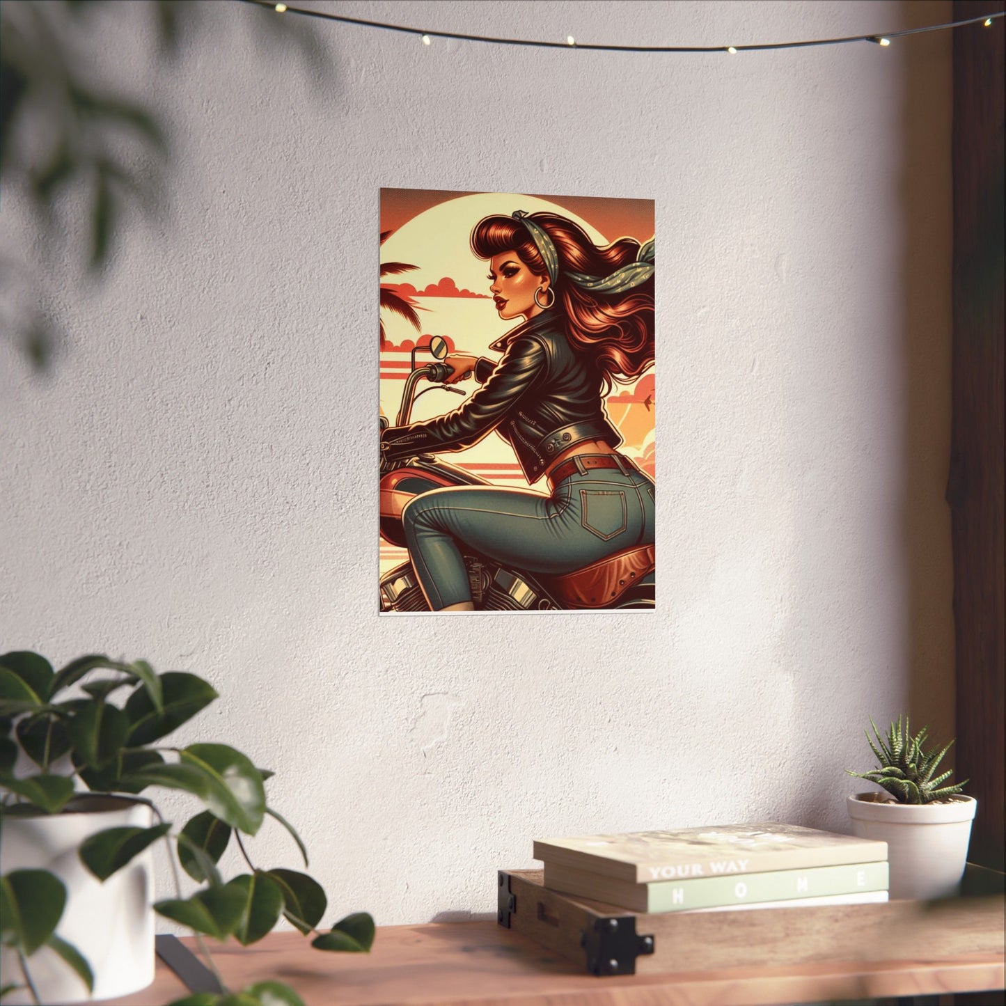 Poster- Motorcycle Pinup-Garage Decor-Man Cave-Retro Wall Art
