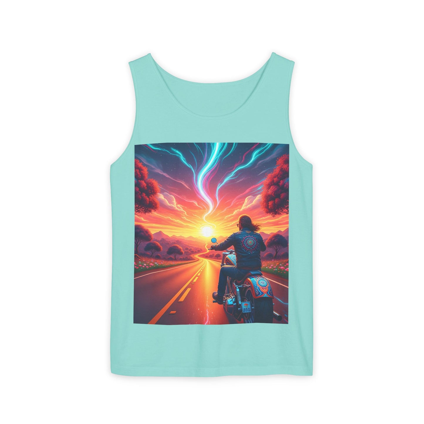 Motorcycle Adventure Tank Top, Unisex Summer Apparel, Gifts for Bikers, Casual Wear for Outdoor Events, Festival Outfit, Road Trip Gear