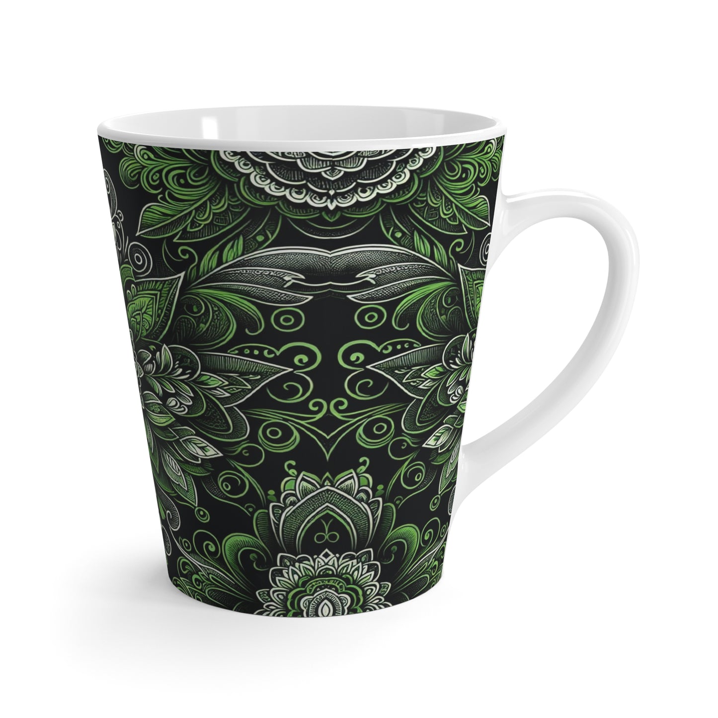 Bold Green Lace Ceramic Latte Mug – Unique Designer Coffee Gift