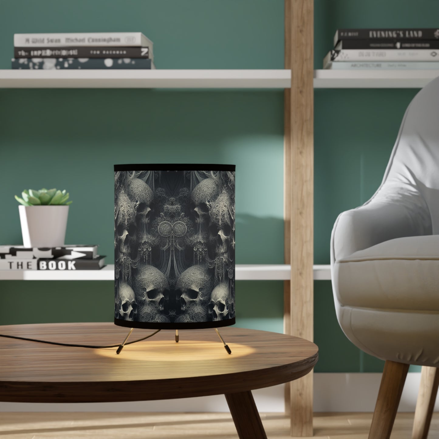 Gothic Tripod Lamp with Skull Design, Bohemian Decor, Halloween Home Lighting, Unique Gift for Art Lovers, Gothic Room Accent, US/CA Plug