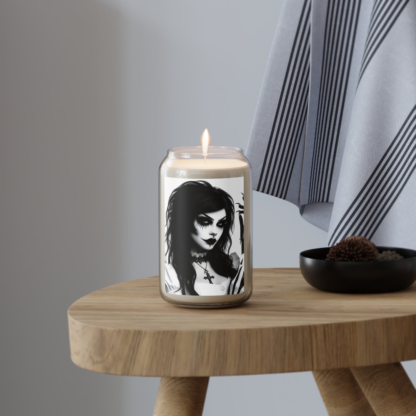 Scented Candle - Gothic Girl in Black & White-Vanilla Bean