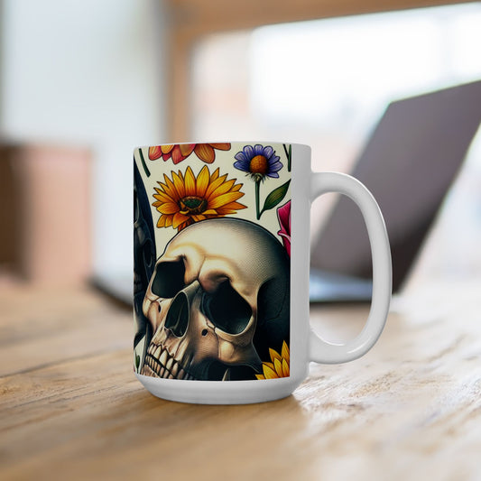 Mug - Skulls and Roses Ceramic Coffee Mug (15oz)