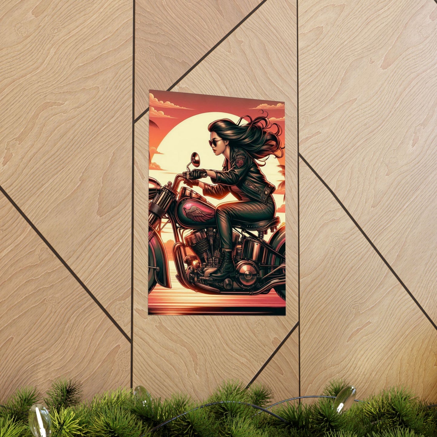 Poster- Motorcycle Pinup-Garage Decor-Man Cave-Retro Wall Art