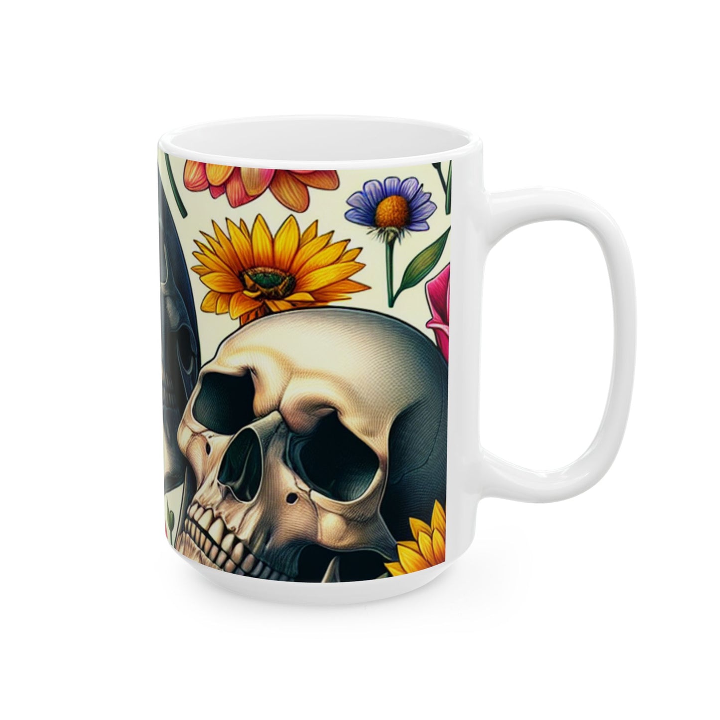 Mug - Skulls and Roses Ceramic Coffee Mug (15oz)
