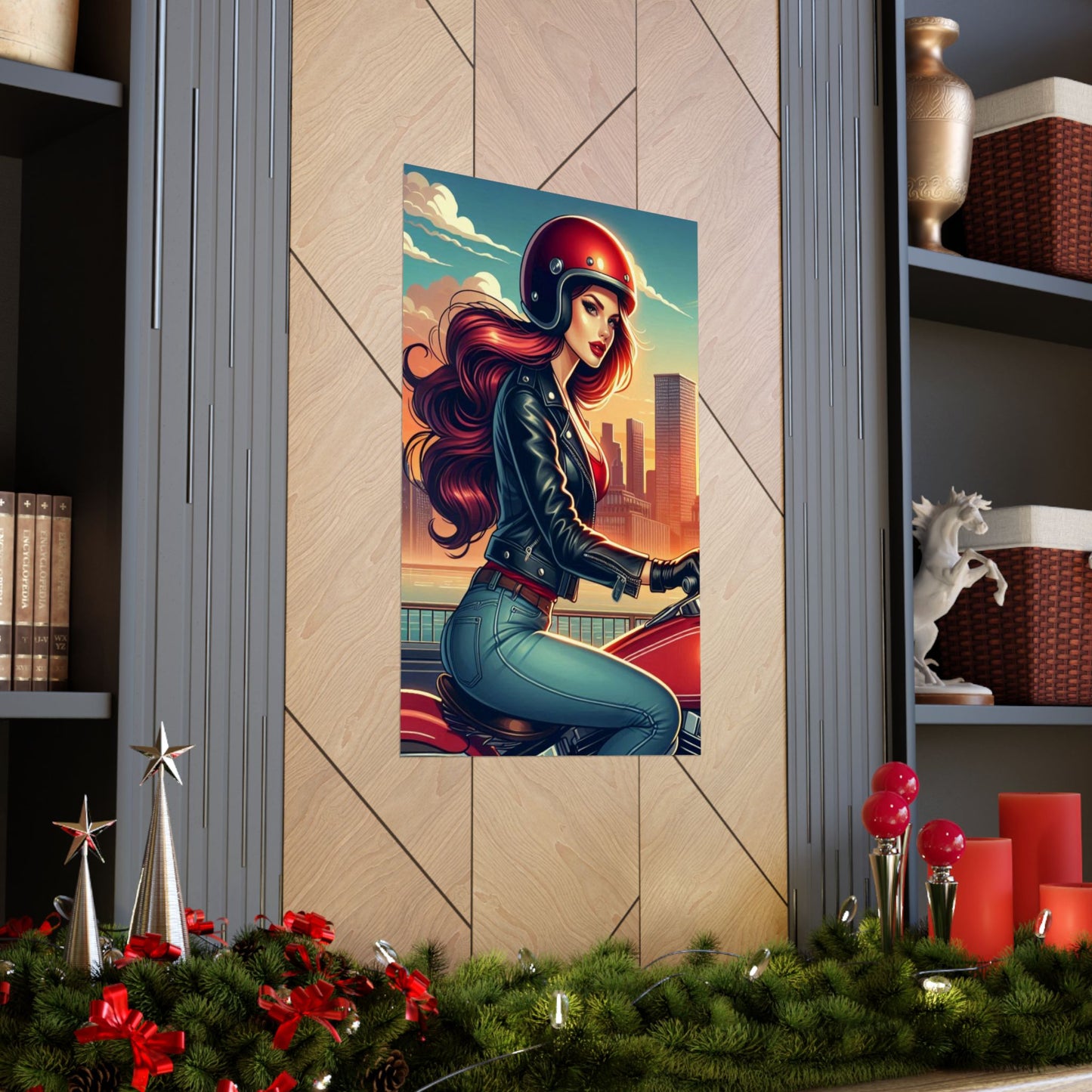 Poster- Motorcycle Pinup-Garage Decor-Man Cave-Retro Wall Art