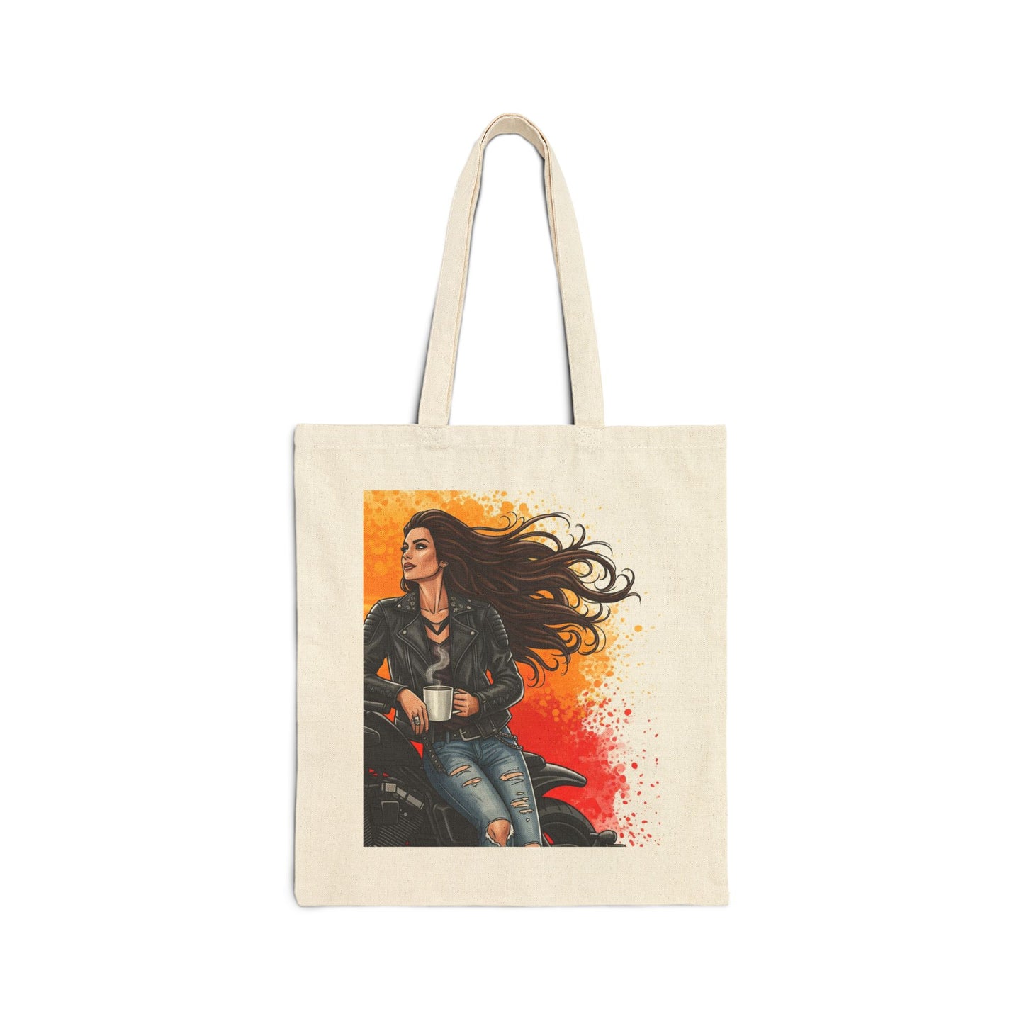 Edgy Biker Tote Bag, Stylish Canvas Bag, Coffee Lovers Tote, Gift for Bikers, Chic Reusable Shopping Bag