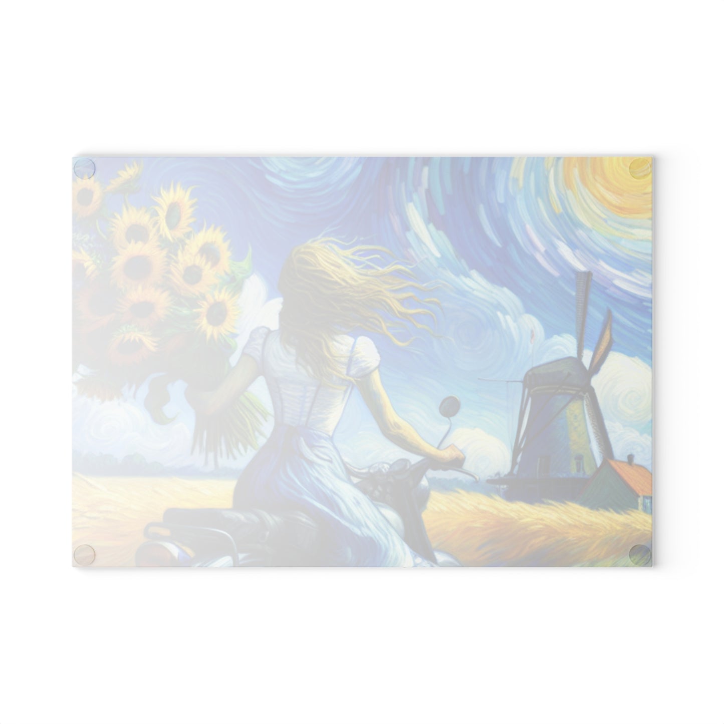 Glass Cutting Board with Sunflowers and Windmill Design - Perfect for Home Cooking and Gift Giving-Cheese Platter