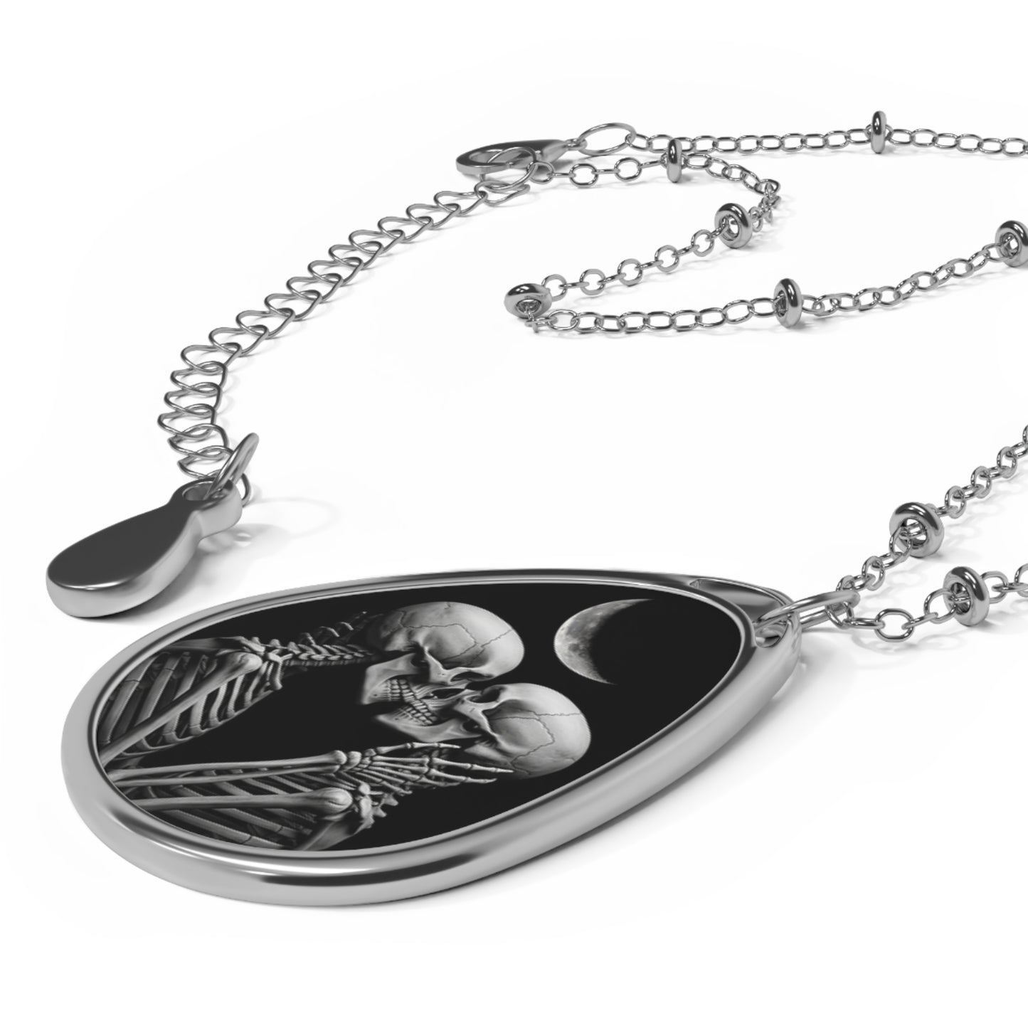 Romantic Skeletons Oval Necklace, Gothic Jewelry, Unique Gift for Halloween, Anniversary, Alternative Fashion, Quirky Statement Piece