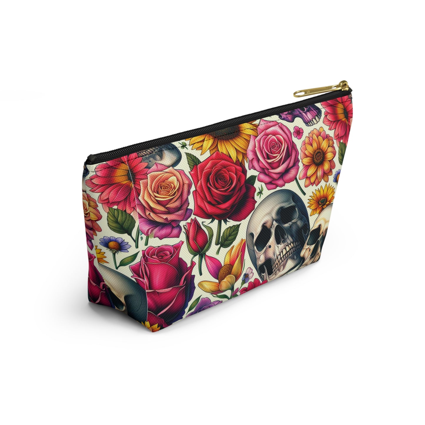 Gothic Floral Accessory Pouch, Perfect for Makeup, Travel, Gifts, Storage, Day of the Dead Theme, Saddlebag Companion