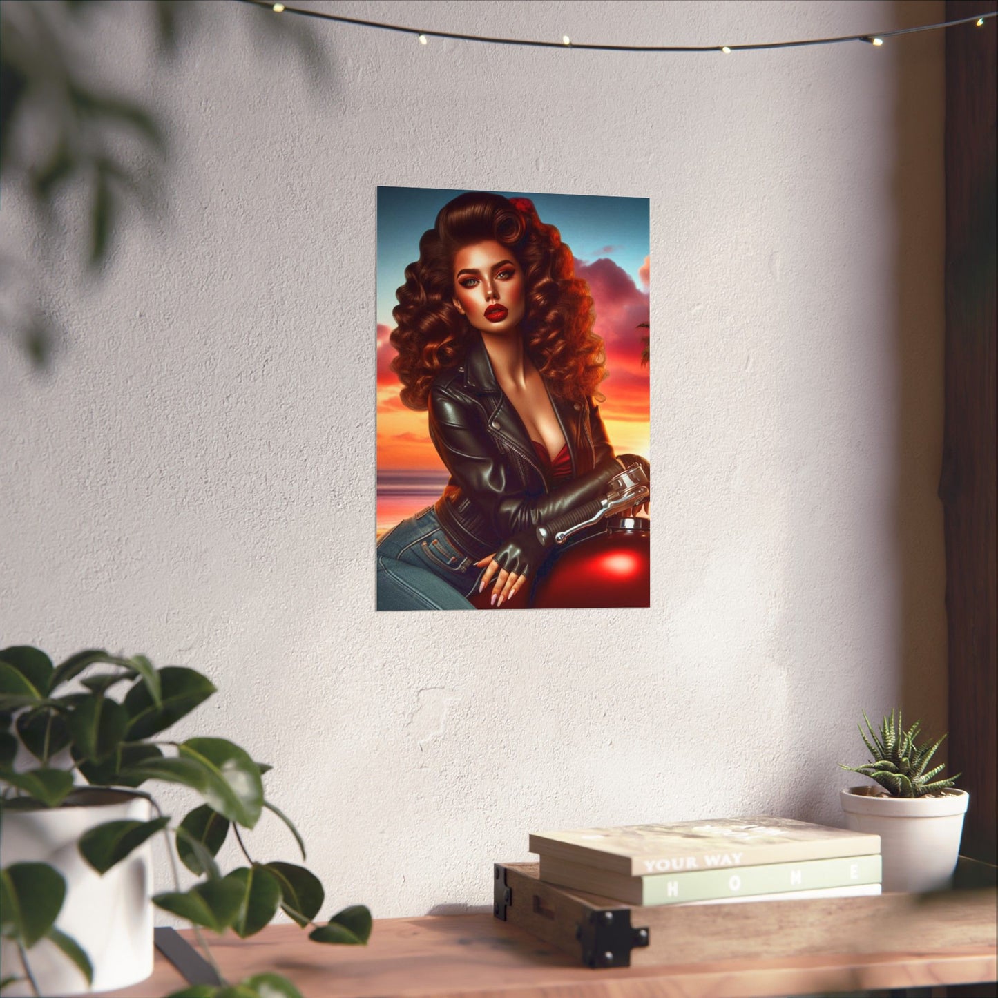 Poster- Motorcycle Pinup-Garage Decor-Man Cave-Retro Wall Art