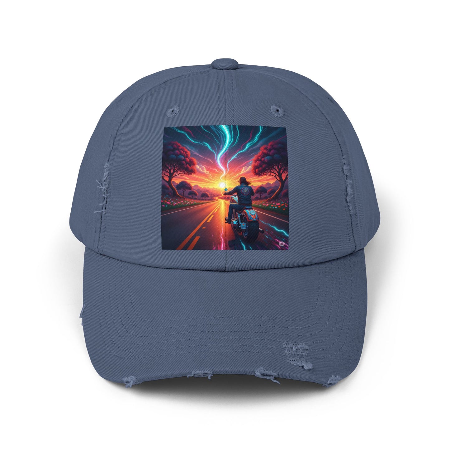 Unisex Distressed Cap with Vibrant Sunset Motorcycle Design, Casual Style Hat for Adventure Lovers, Great Gift for Bikers, Trendy [...]