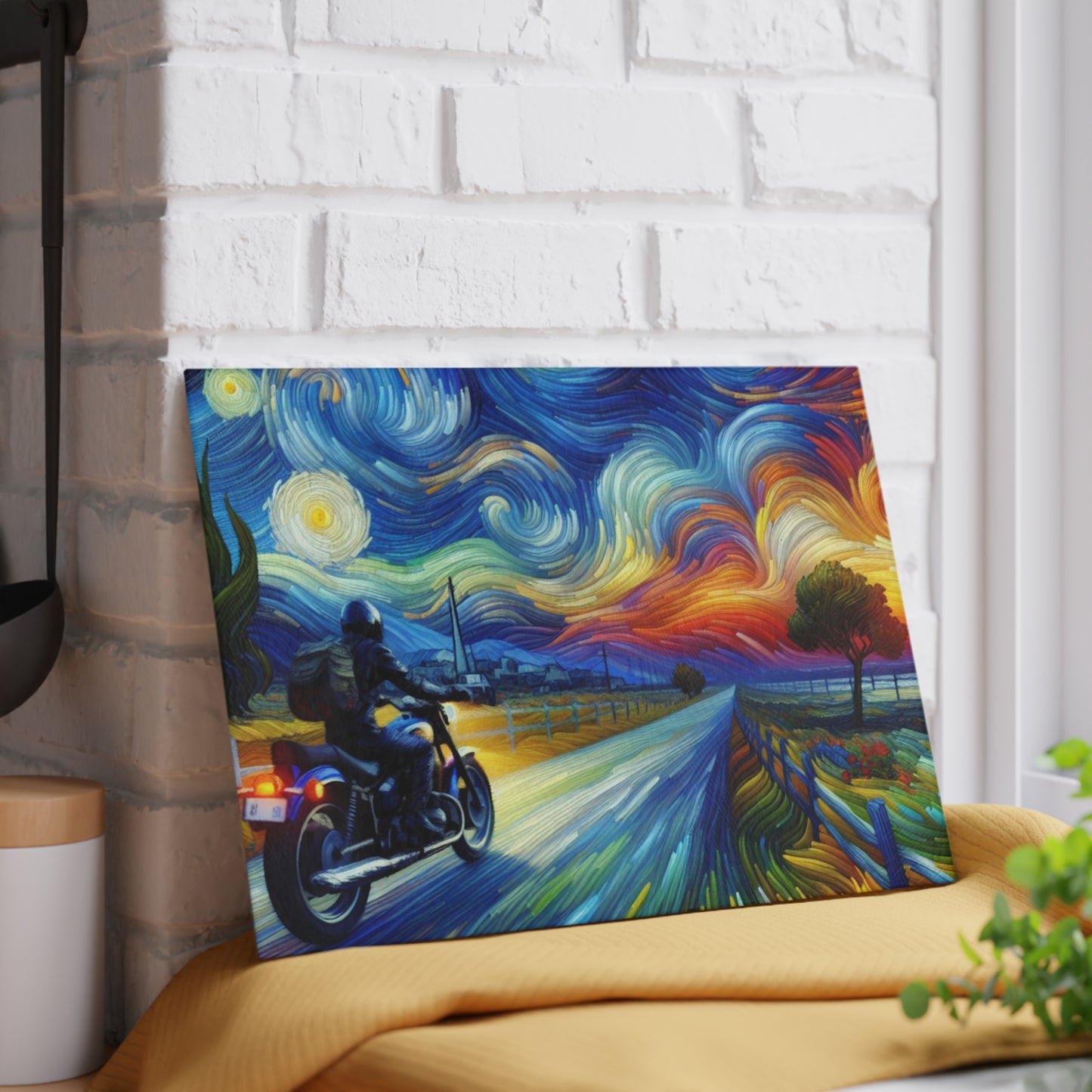 Vibrant Motorcycle Glass Cutting Board - Perfect for Gifts, Home Decor, Kitchen Essentials, Unique Wedding Present, Adventurous Cooking