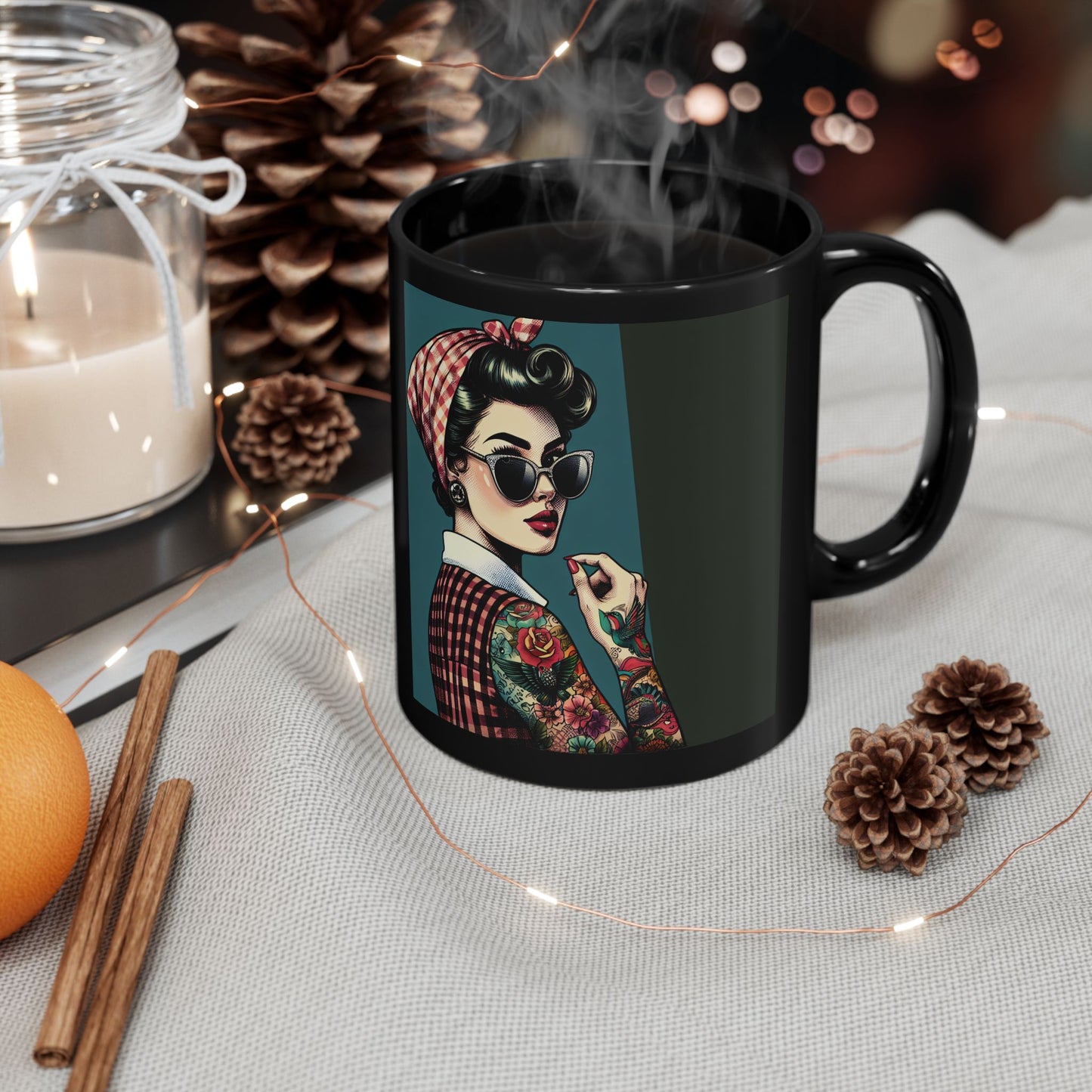 Mug, Pinup Girl with Tattoos and Sunglasses