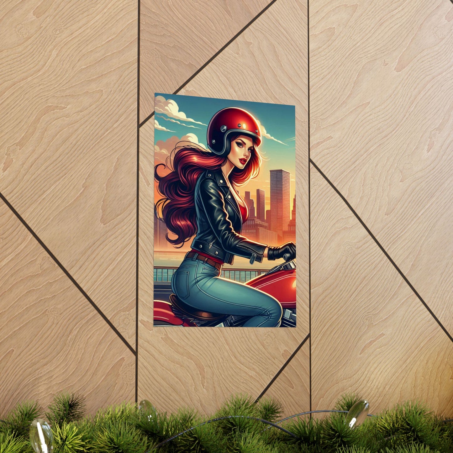 Poster- Motorcycle Pinup-Garage Decor-Man Cave-Retro Wall Art